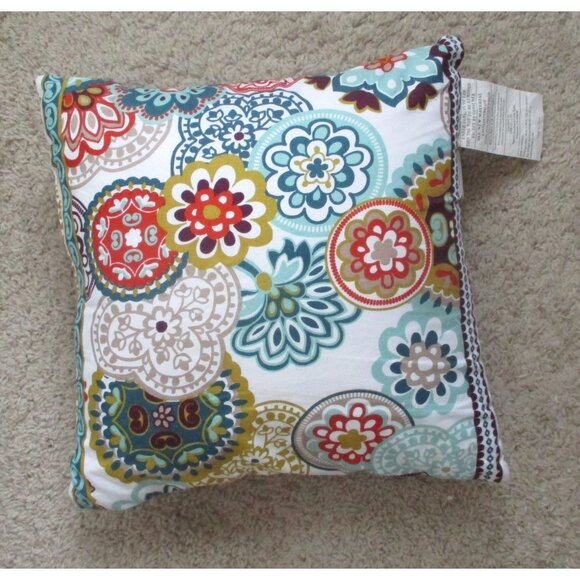 Decorative Throw Pillow With Multicolor Floral Mandala Print  16" X 16" - Picture 1 of 4